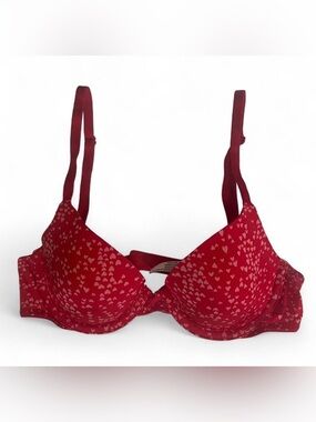 Victoria's Secret Red Bra with Pink Heart Print Lightly Lined Bra 32B